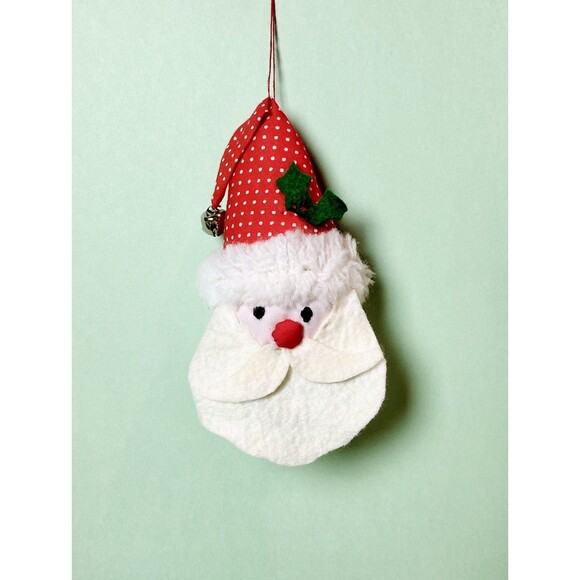 Vintage Santa Claus Ornament Christmas Felt & Fabric Jingle Bell Holiday Decor - Picture 2 of 4